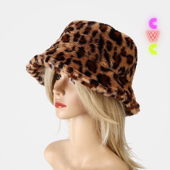 leopard print fuzzy bucket hat