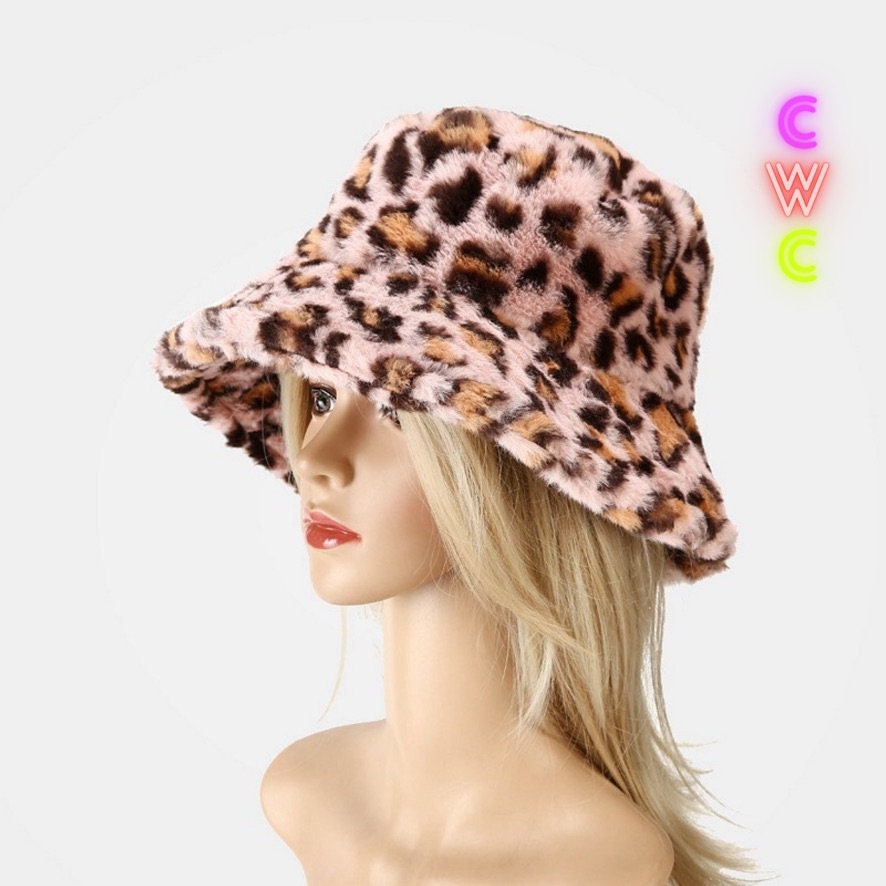 Leopard Print Faux Fur Bucket Hat 
