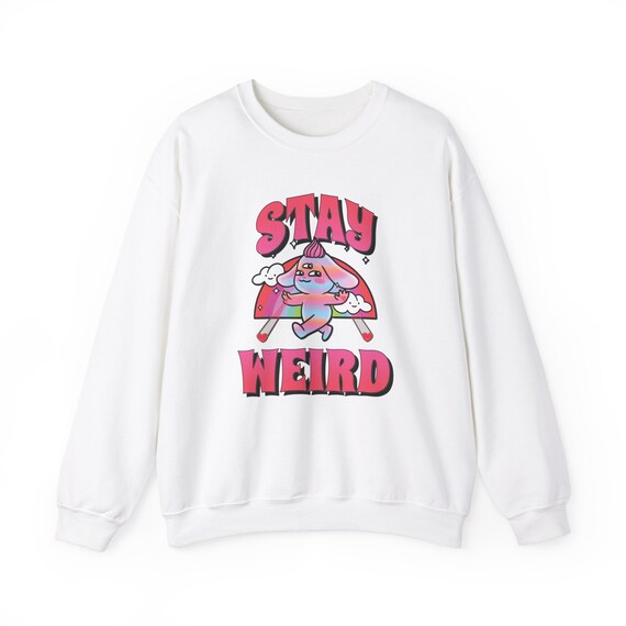 Stay Weird Colorful Graphic Unisex Heavy Blend Crewneck Gildan Sweatshirt, Available in Multiple Colors