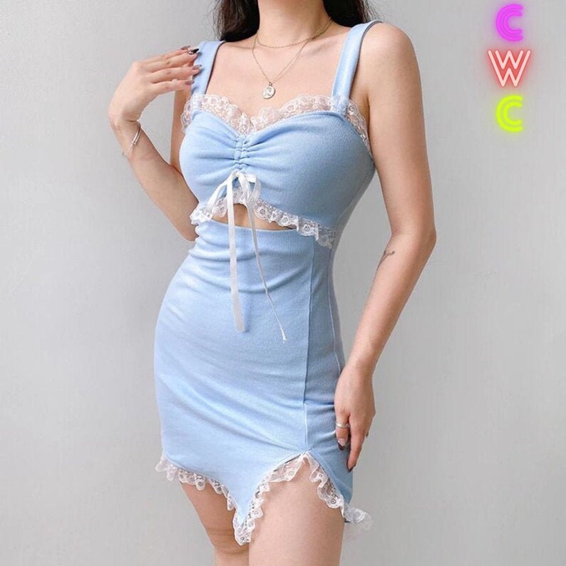 Y2K Style Ribbed Bodycon Mini Dress With Hollowed Out Front & Etsy