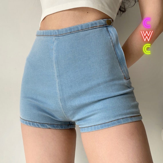 Y2K High Rise Booty Denim Shorts Snap 