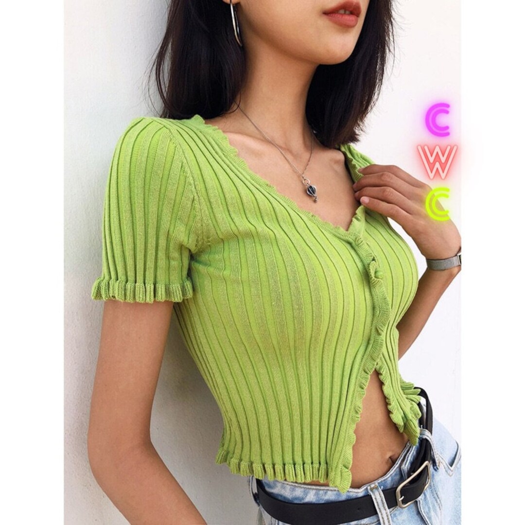 Y2K Style Ribbed Cropped Knit Short Sleeve Ruffled Cardigan - Etsy