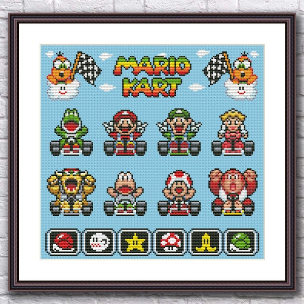 Super Mario Kart Cross Stitch Pattern PDF Instant Download Video Game Cross Stitch