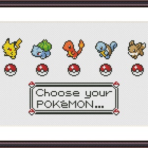 Choose Your Pokemon Cross Stitch Pattern PDF Instant Download video game Pikachu Charmander Bulbasaur Squirtle Eevee