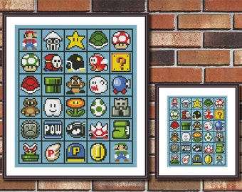 Super Mario - Funny Modern Cross Stitch Pattern PDF Instant Download - Set of 2 Cross Stitch Pattern  (2 size) - Video Game
