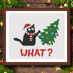 Christmas Cat What Cross Stitch Pattern Christmas PDF instant download - Set of 2 pattern