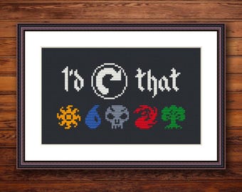 I'd Tap That - Game Mana Symbols - Funny Cross  Stitch Pattern PDF - Magic the Gathering