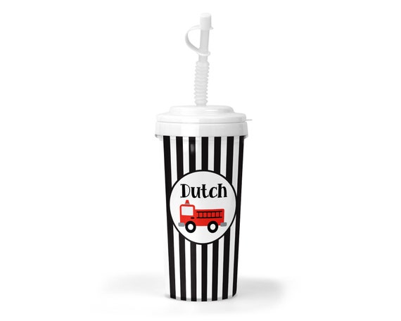 Black Striped Firetruck Personalized 10 oz Sippy Cup