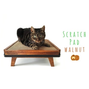 Beautiful and stylish scratching post in walnut color "Scratch Pad" from PurrFur with replaceable cardboard insert