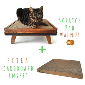 Beautiful and stylish scratching post "Scratch Pad" in walnut color with extra cardboard insert from PurrFur
