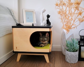 Niche pour chat élégante, contreplaqué, lit pour chat, cadeau pour amoureux des chats, meubles modernes pour chat, table basse, articles pour animaux de compagnie, chat de maison, katzenmöbel, PurrFur