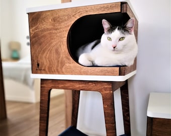 Retro Box with hammock - beautiful cat house for two cats from PurrFur