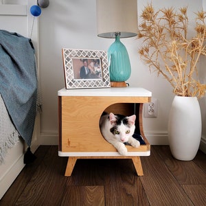 Modern cat house made from plywood in scandinavian design Retro Box from PurrFur image 1