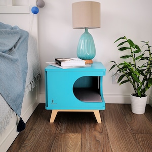 One of a kind, bedside cabinet, turquoise blue cat house, cat bed, modern cat furniture, cat cave, maison de chat, katzenmöbel, PurrFur