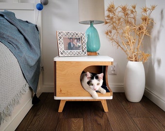 Modern cat house made from plywood in scandinavian design "Retro Box" from PurrFur