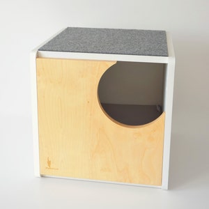 Cozy plywood cat house, modern design cat bed, gift for cat lover, safe cat cabinet,felt top, cat furniture, PurrFur image 7