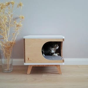 Modern cat house made from plywood in scandinavian design Retro Box from PurrFur image 6