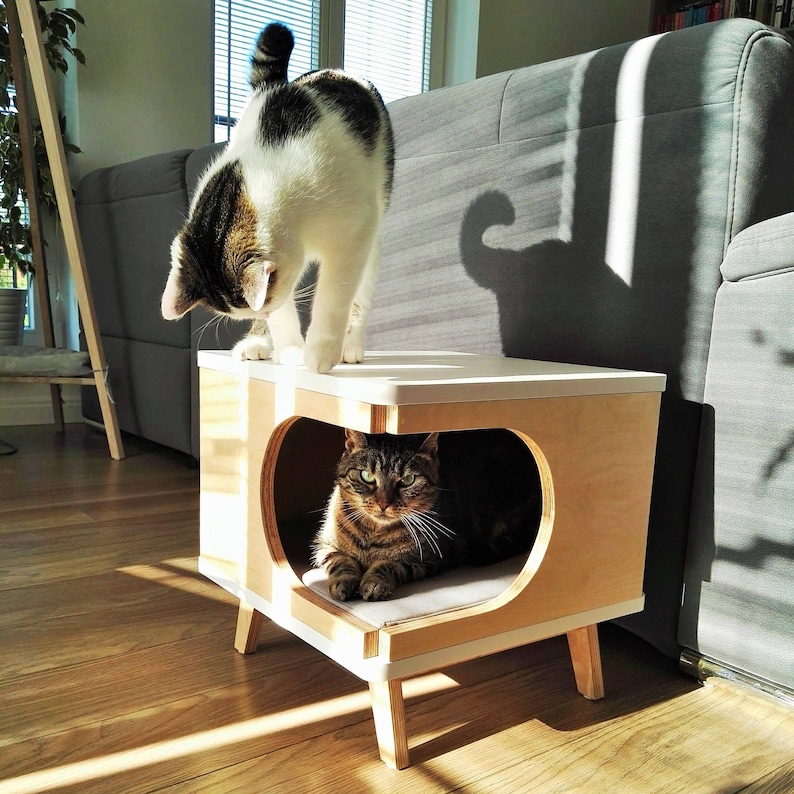 Modern cat house made from plywood in scandinavian design Retro Box from PurrFur image 3