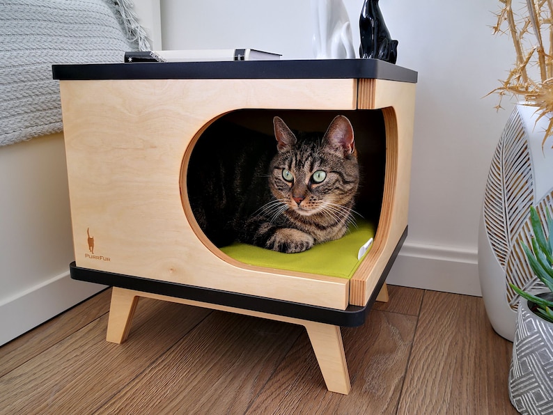 Stylish cat house plywood cat bed gift for catlover modern Etsy