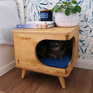 Stylish plywood cat house, cozy cat bed Rustical Box Light Oak from PurrFur image 6