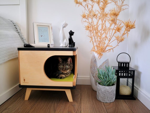 Mostrarte novia Etapa Elegante casa para gatos madera contrachapada cama para - Etsy España