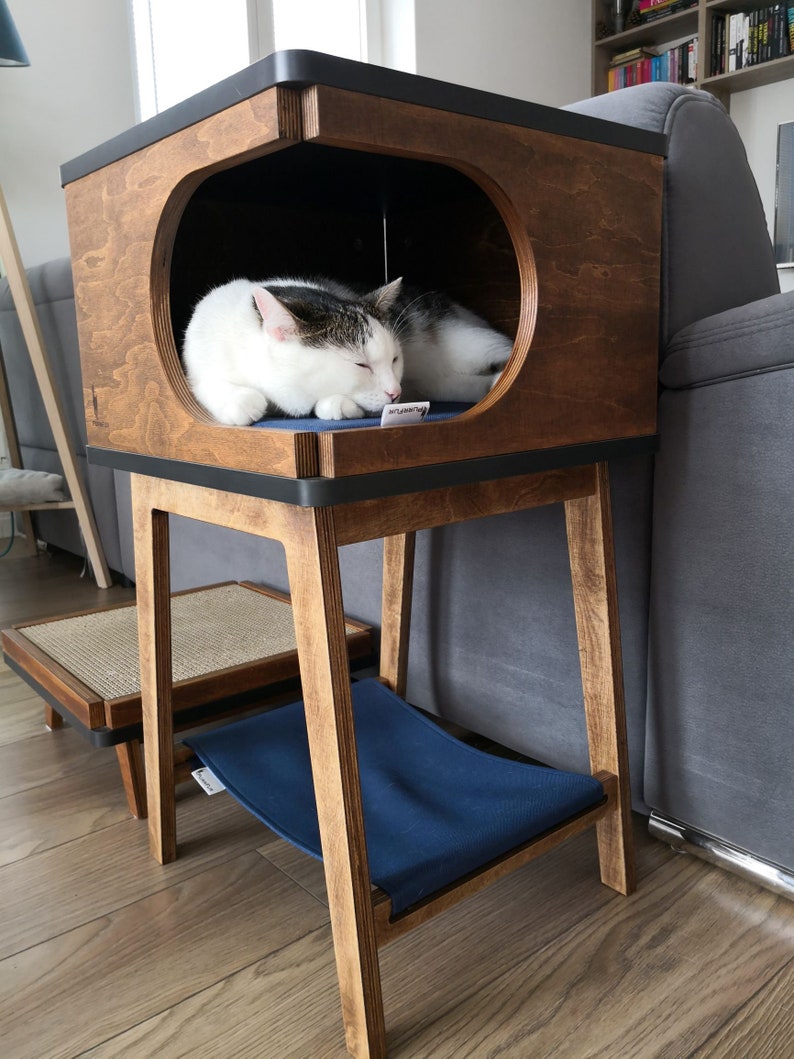 Retro Box with hammock beautiful handmade cat house for two cats from PurrFur image 6