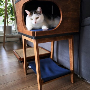 Retro Box with hammock beautiful handmade cat house for two cats from PurrFur image 4