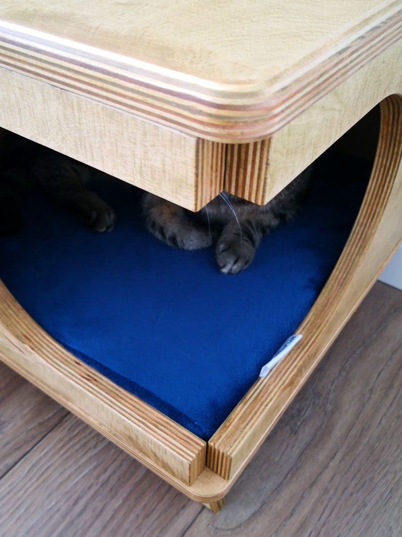 Stylish plywood cat house, cozy cat bed Rustical Box Light Oak from PurrFur image 9