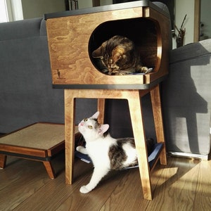 Retro Box with hammock beautiful handmade cat house for two cats from PurrFur image 5