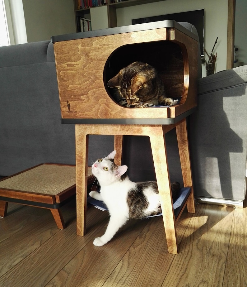 Retro Box with hammock beautiful handmade cat house for two cats from PurrFur image 5