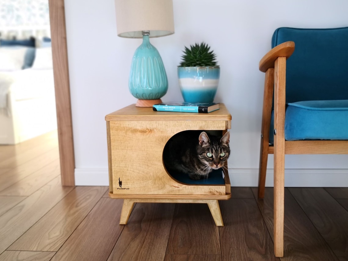 Stylish plywood cat house cozy cat bed Rustical Box Light Oak Etsy