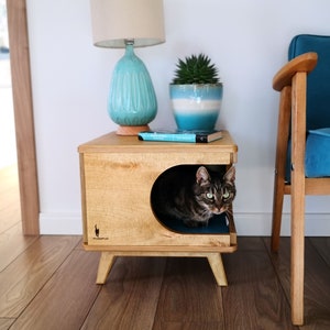 Stylish plywood cat house, cozy cat bed Rustical Box Light Oak from PurrFur image 3