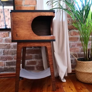 Retro Box with hammock beautiful handmade cat house for two cats from PurrFur image 3