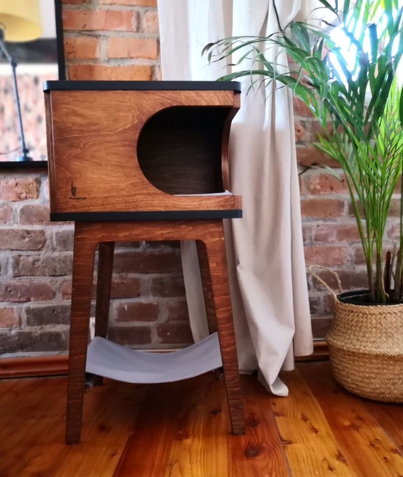 Retro Box with hammock beautiful handmade cat house for two cats from PurrFur image 3