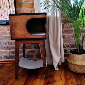 Handmade Cat House with Hammock: Retro Modern Cat Bed by PurrFur