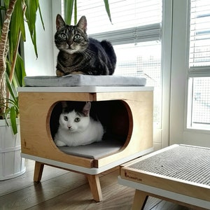 Modern cat house made from plywood in scandinavian design Retro Box from PurrFur image 7