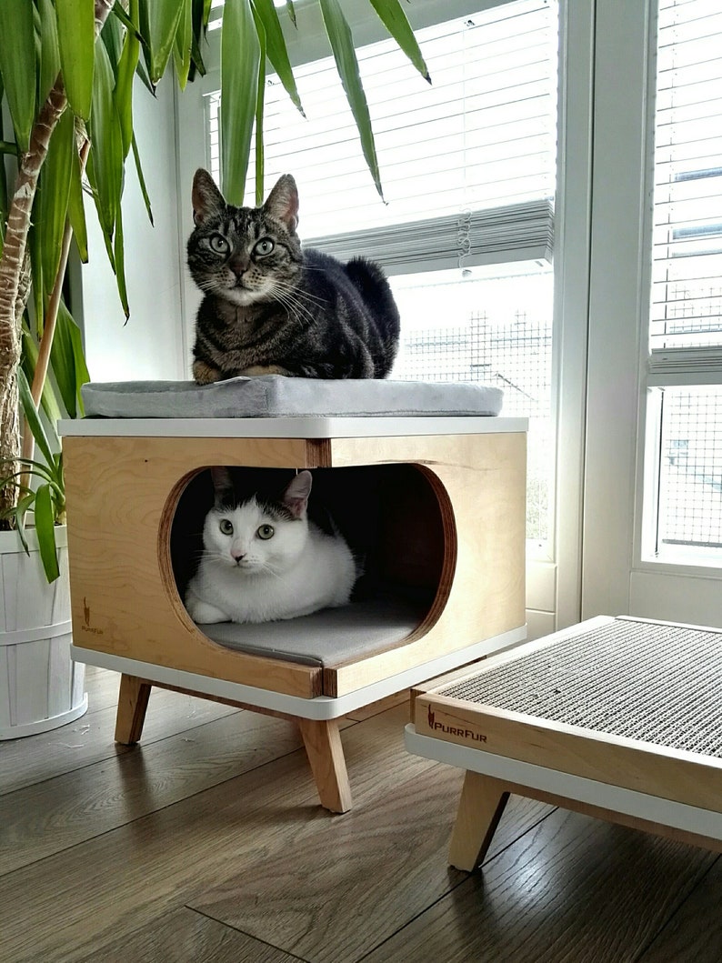 Modern cat house made from plywood in scandinavian design Retro Box from PurrFur image 7