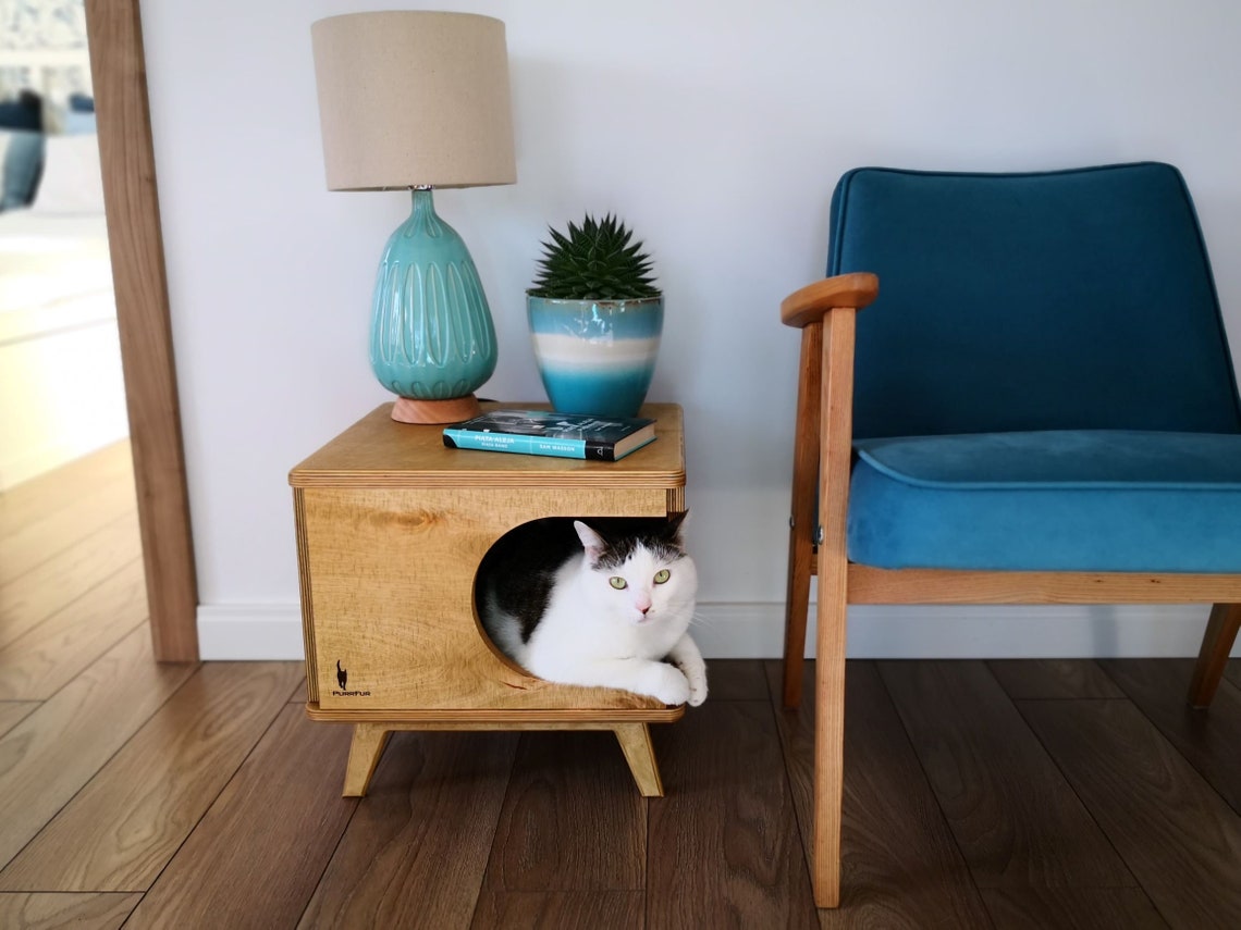 Stylish plywood cat house cozy cat bed Rustical Box Light Oak Etsy