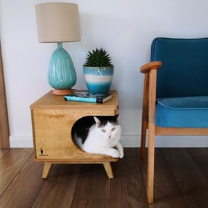 Stylish plywood cat house, cozy cat bed Rustical Box Light Oak from PurrFur image 5