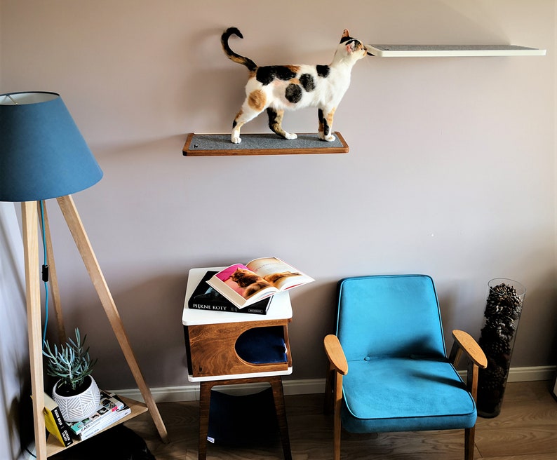 Plywood cat shelf in walnut color, cat bed from PurrFur image 6