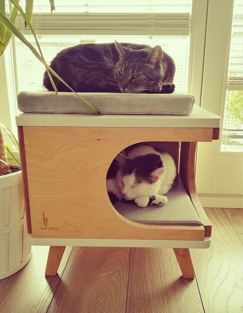 Modern cat house made from plywood in scandinavian design Retro Box from PurrFur image 8