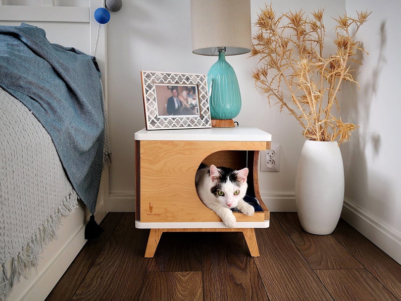 Modern cat house made from plywood in scandinavian design Retro Box from PurrFur image 1