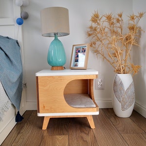 Modern cat house made from plywood in scandinavian design Retro Box from PurrFur image 9