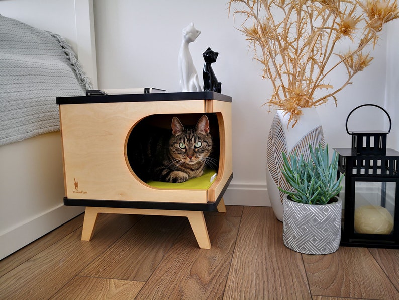 Stylish cat house plywood cat bed gift for catlover modern | Etsy