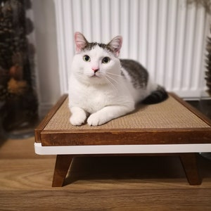 Beautiful and stylish scratching post in walnut color "Scratch Pad" from PurrFur with replaceable cardboard insert
