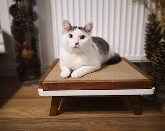 Beautiful and stylish scratching post in walnut color "Scratch Pad" from PurrFur with replaceable cardboard insert