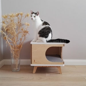 Modern cat house made from plywood in scandinavian design Retro Box from PurrFur image 2