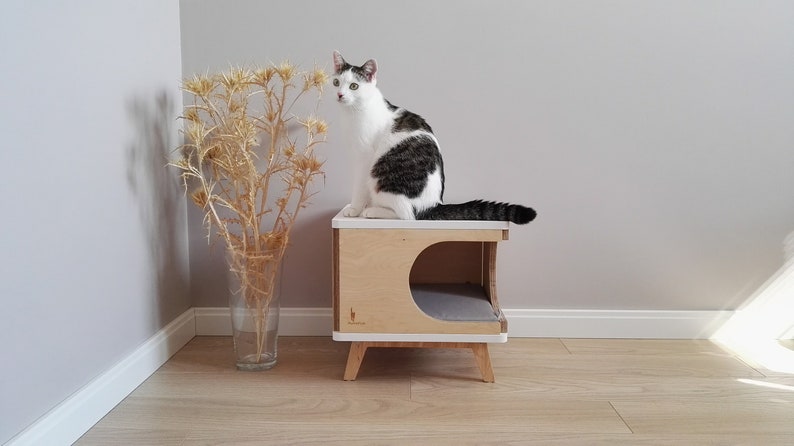 Modern cat house made from plywood in scandinavian design Retro Box from PurrFur image 2