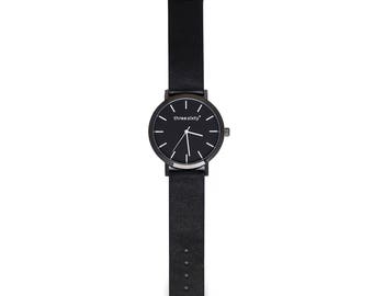 Leather Watch, time, round watch, minimal watch, white, black, band