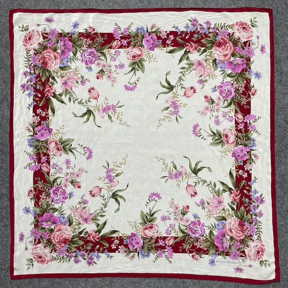 YVES SAINT LAURENT scarf pure silk scarves floral… - image 2